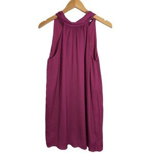 Naked Zebra Shift Dress Womens M Magenta Mock Neck Tie Back Sleeveless Satin‎